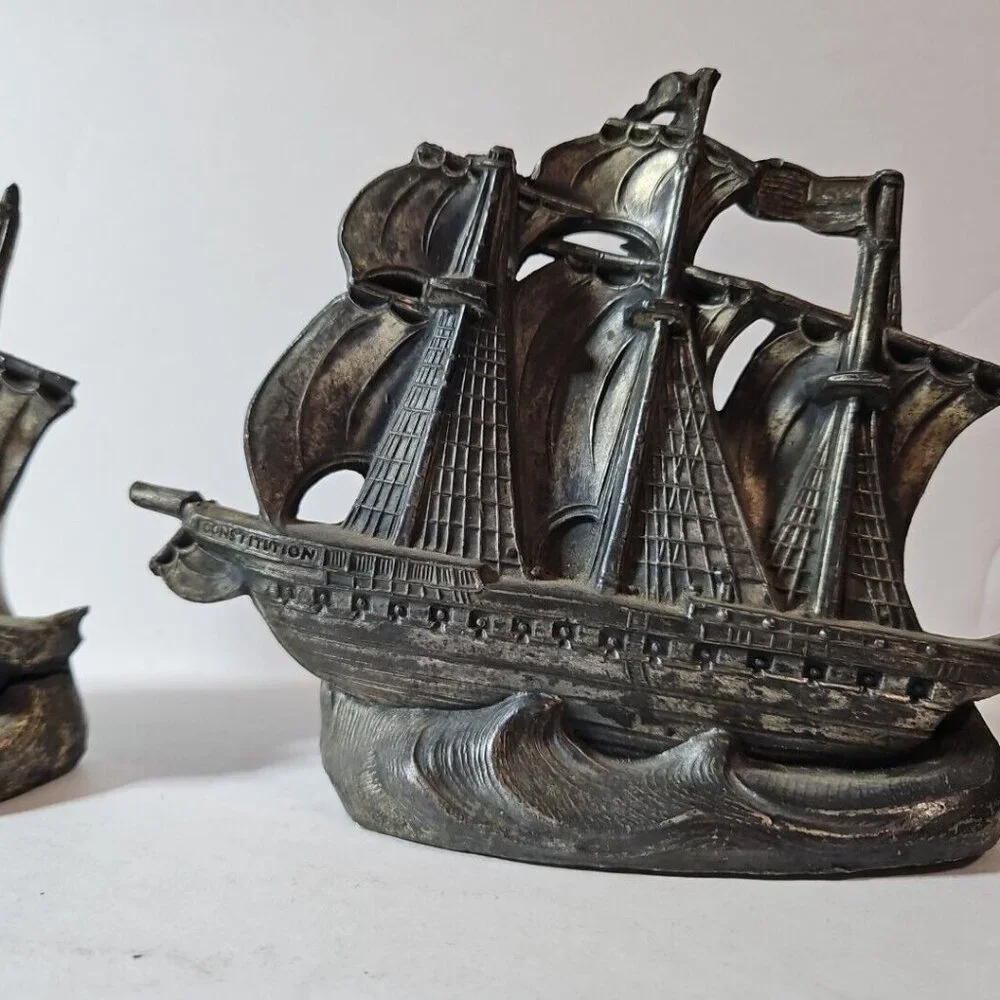Old Ironsides Constitution 3 Mast Metal Bookends Set Of 2  1 Lb 8 Oz Each - Picture 4 of 16
